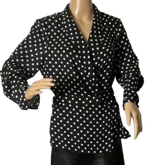 ADRIANNA PAPELL wrap sheer chiffon polka dot B&W blazer,cover jacket,blouse.EC - Picture 4 of 16